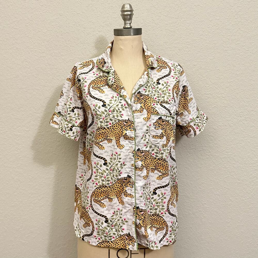 PRINT FRESH Bagheera Pajama Top Leopard Cotton Button Up Sleepwear